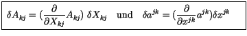 $\displaystyle \fbox {$ \ \delta A_{kj} = ( \displaystyle\frac {\partial}{\parti...
...(\displaystyle\frac {\partial}{\partial x^{jk}}a^{jk}) \delta x^{jk} \quad \ $}$